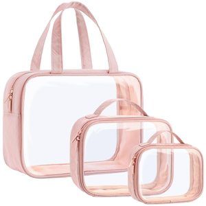 Clear Toiletry Bags, 3 Pack Clear Makeup Bags With Handle Large Opening,🐺
